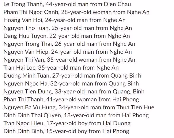  Danh tính của 39 nạn nhân được công bố trong bản tin của cảnh sát Essex ngày 8.11. Ảnh chụp màn hình.