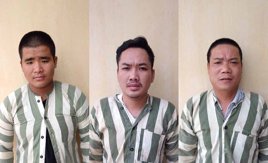  Các đối tượng Nam, Tuấn, Đạt (từ trái sang) tại cơ quan Công an. Ảnh: L.V.N