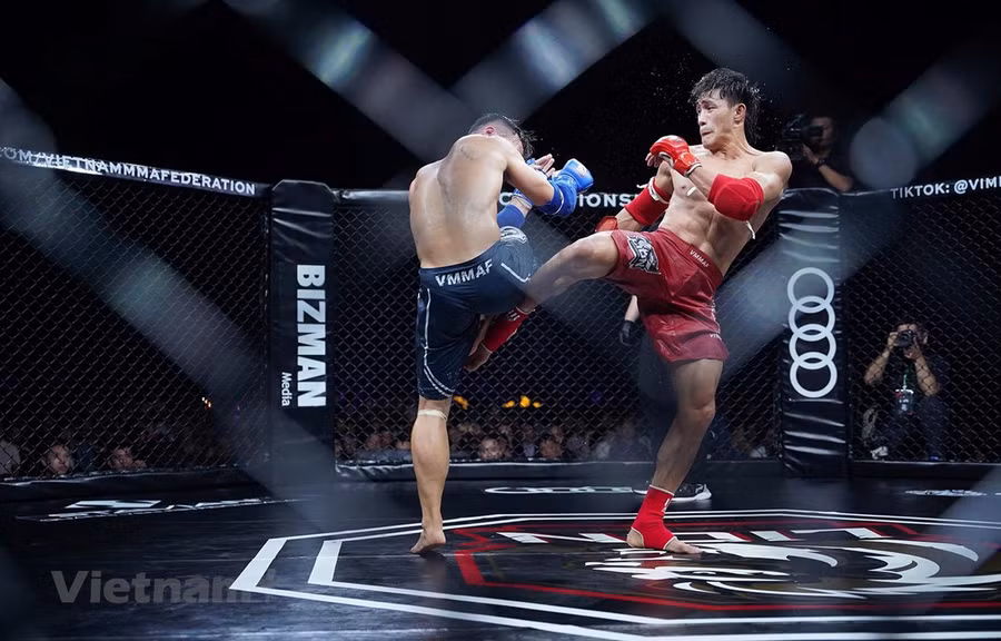 Võ sỹ Nguyễn Trần Duy Nhất đánh bại đối thủ Nguyễn Tiến Long tại sự kiện MMA Lion Championship 2022. (Ảnh: CTV/Vietnam+) Võ sỹ Nguyễn Trần Duy Nhất đánh bại đối thủ Nguyễn Tiến Long tại sự kiện MMA Lion Championship 2022. (Ảnh: CTV/Vietnam+)