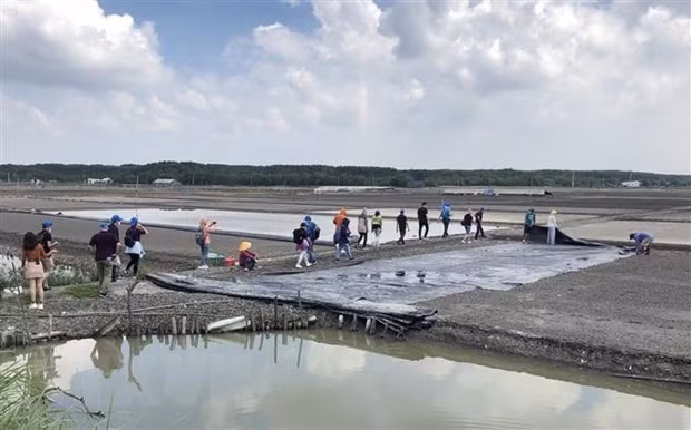 Du khách tham quan cánh đồng muối tại huyện Cần Giờ. Ảnh: Mỹ Phương/TTXVN