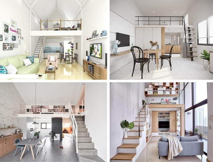 Cầu thang tầng trệt được đặt lệch một bên là bố cục khá phổ biến hiện nay. Đồ họa: Khương Duy