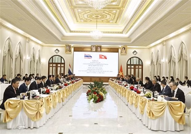 Chủ tịch nước Nguyễn Xuân Phúc và Thủ tướng Vương quốc Thái Lan Prayut Chan-o-cha hội đàm. (Ảnh: Thống Nhất/TTXVN)