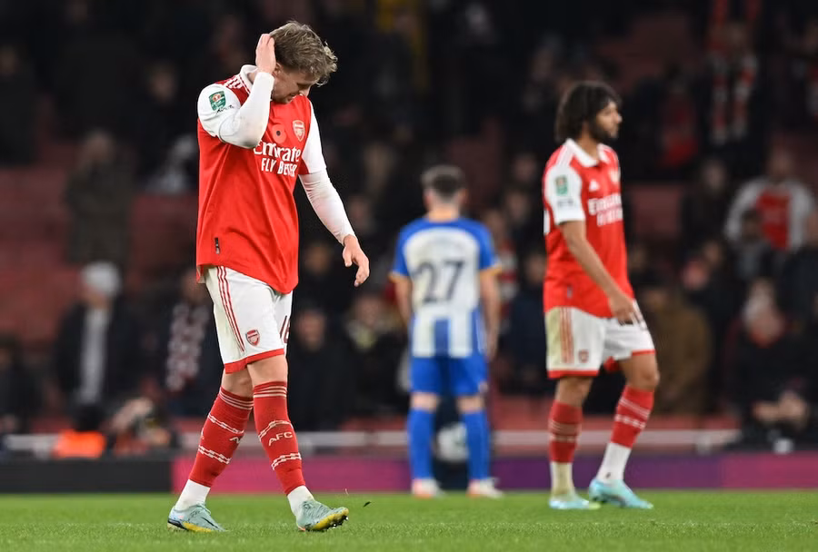 Arsenal lần đầu tiên bị loại ở vòng 3 Cúp Liên đoàn Anh kể từ năm 2015. Ảnh: AFP