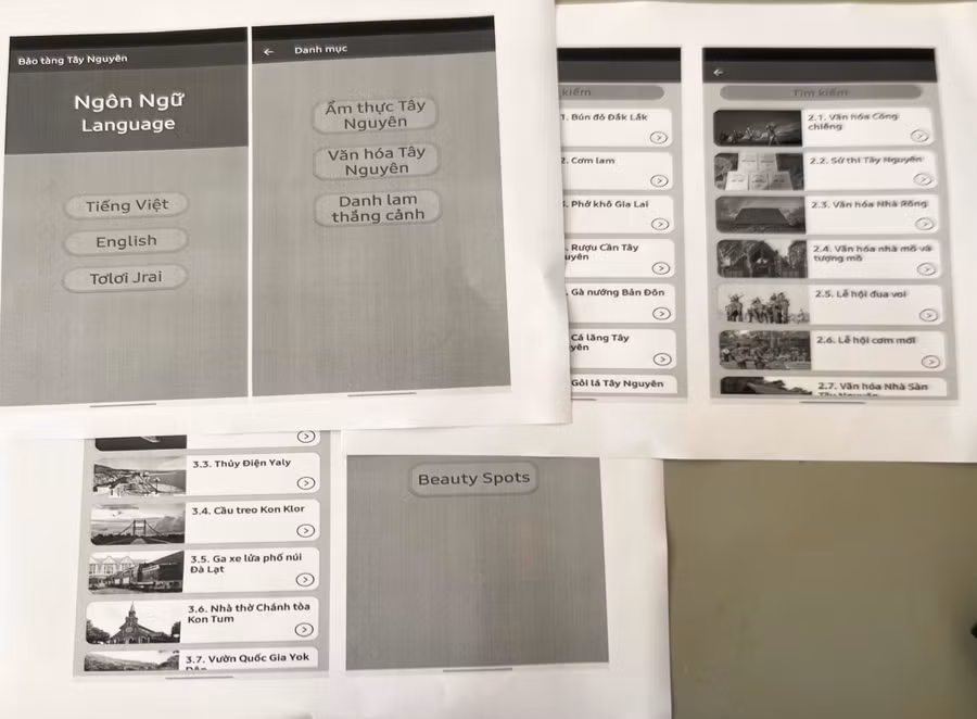 Một số danh mục về văn hóa, ẩm thực và danh lam thắng cảnh trong ứng dụng “Văn hóa Tây Nguyên”. Ảnh: Minh Nhật