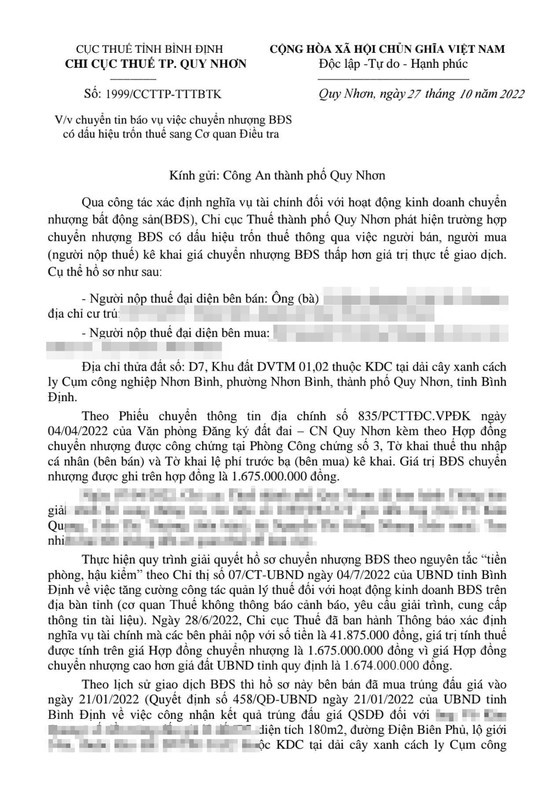 Một trường hợp được chuyển cơ quan công an để điều tra, làm rõ về dấu hiệu trốn thuế