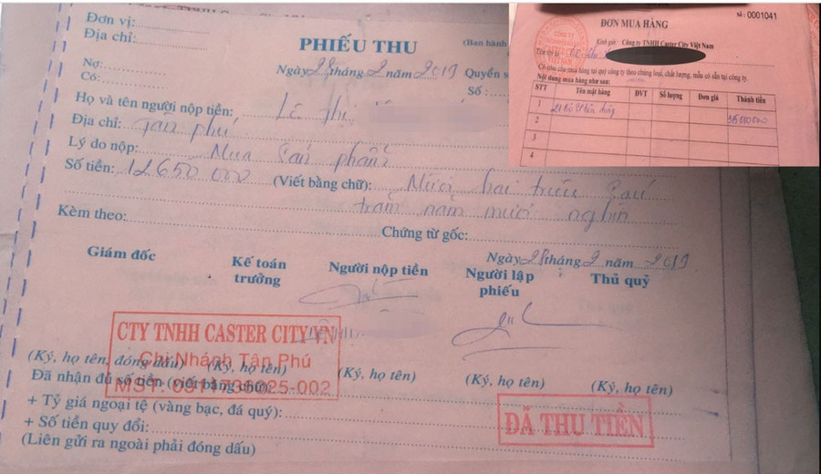 Hóa đơn chị H. mua hàng hơn 300 triệu đồng của Công ty Caster City. Ảnh: C.T.V