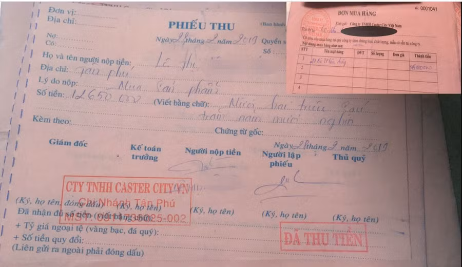 Hóa đơn chị H. mua hàng hơn 300 triệu đồng của Công ty Caster City. Ảnh: C.T.V
