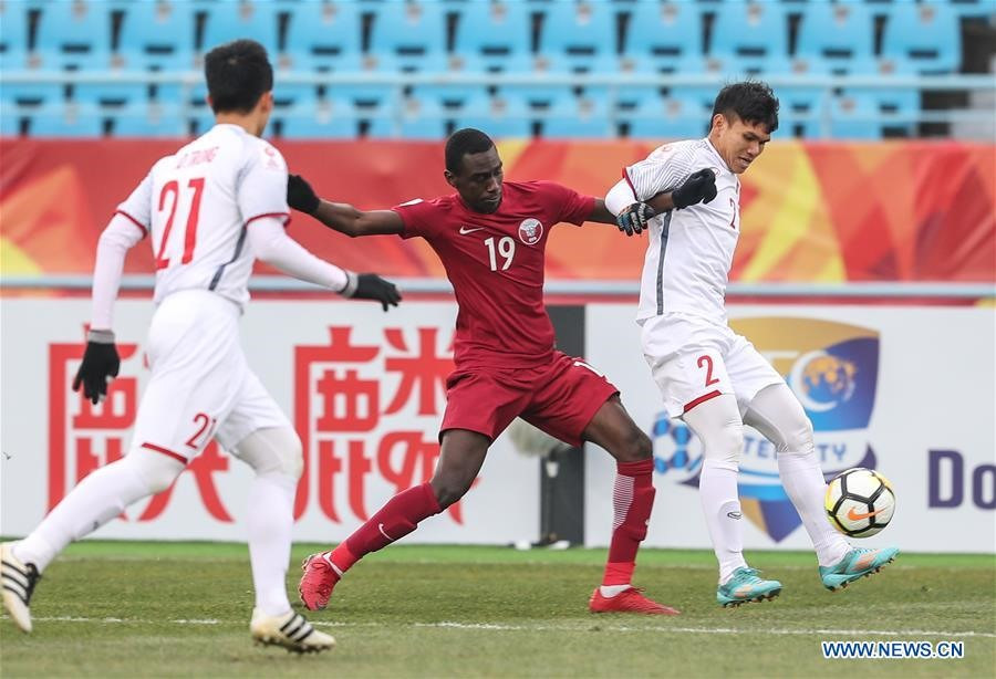 Almoez Ali, tiền đạo từng khoác áo U23 Qatar thi đấu trước U23 Việt Nam năm 2018 là tiền đạo chủ lực của tuyển Qatar tại World Cup 2022. Ảnh: Xinhua