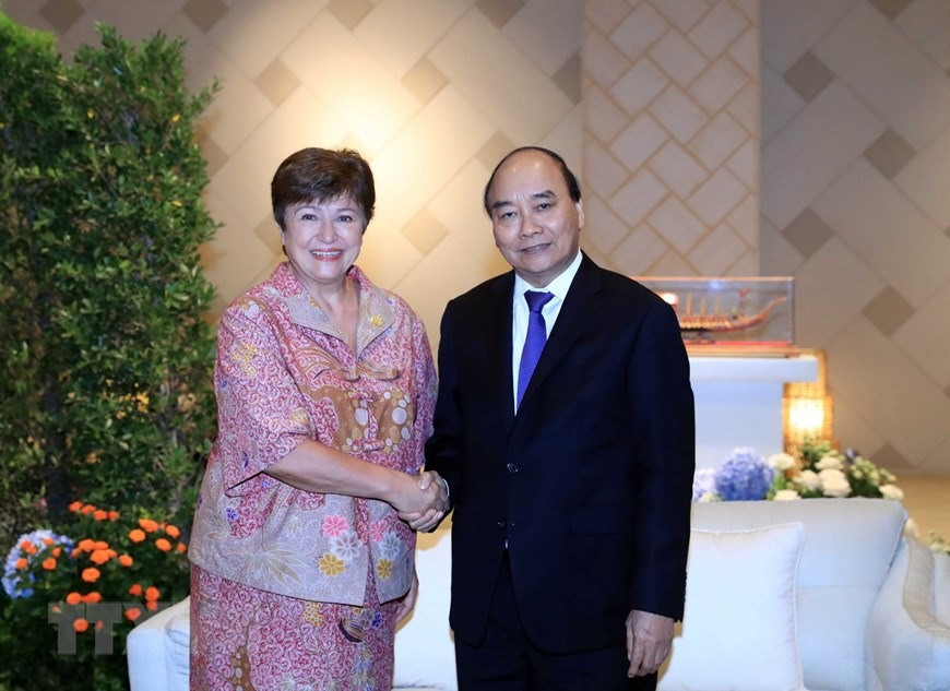  Chủ tịch nước Nguyễn Xuân Phúc tiếp Tổng Giám đốc IMF Kristalina Georgieva. Ảnh: TTXVN