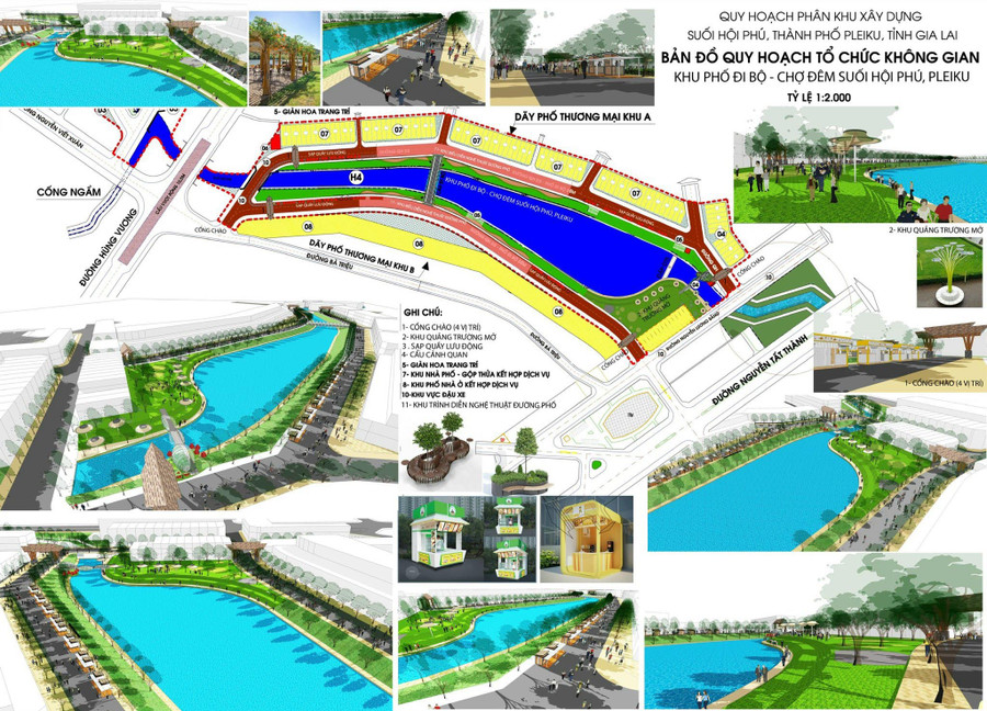 Bản đồ quy hoạch tổ chức không gian “Khu phố đi bộ-Chợ đêm suối Hội Phú”, TP. Pleiku (ảnh đơn vị cung cấp).