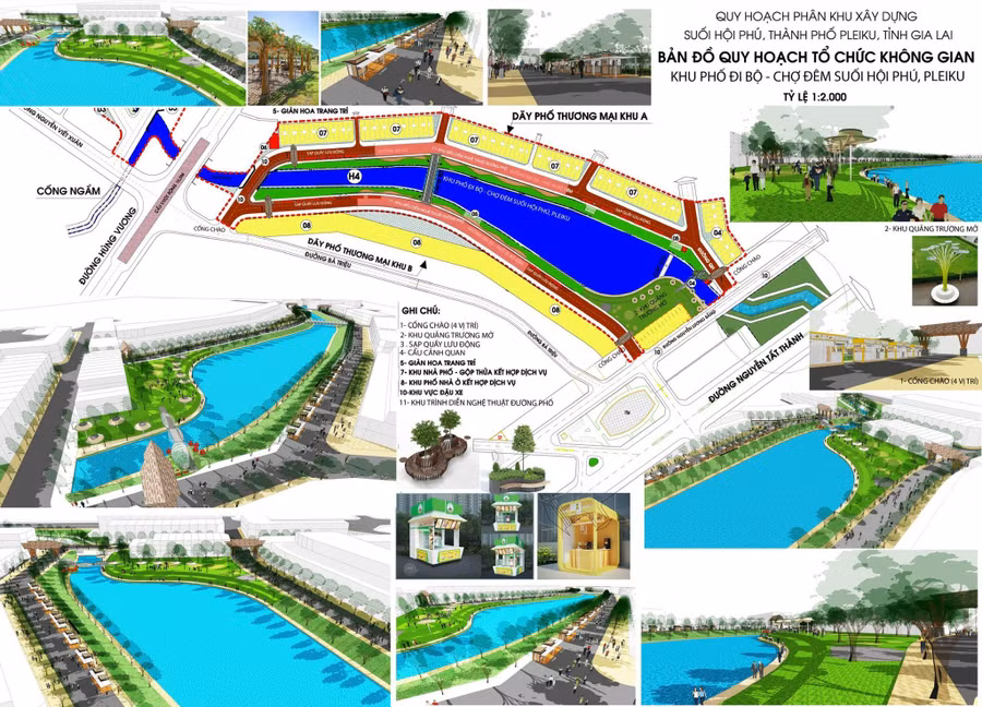 Bản đồ quy hoạch tổ chức không gian “Khu phố đi bộ-Chợ đêm suối Hội Phú”, TP. Pleiku (ảnh đơn vị cung cấp).