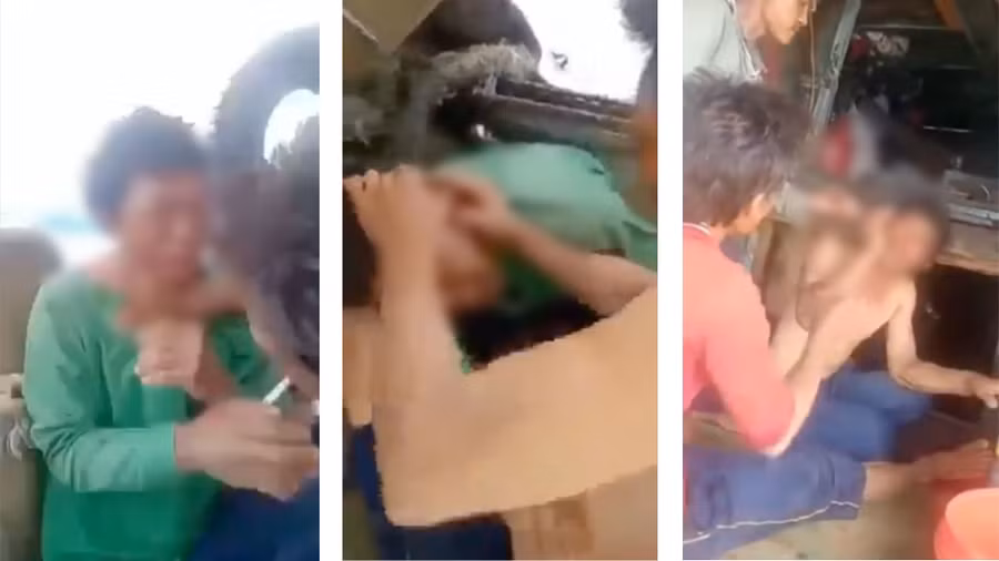 Ngư phủ bị hành hạ trên biển. Ảnh cắt từ clip