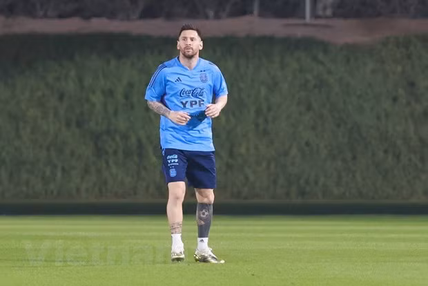 Messi trong buổi tập của tuyển Argentina. Ảnh: Hải An/Vietnam+