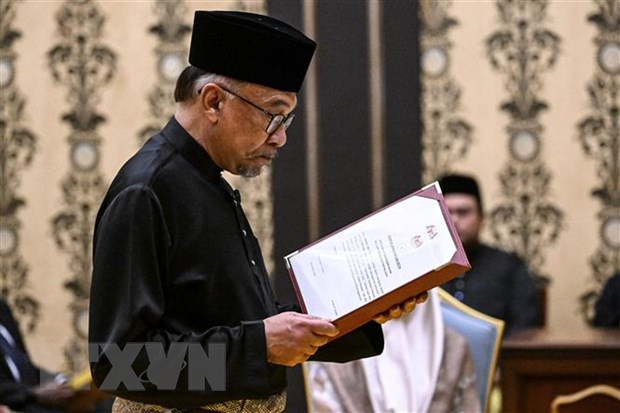 Tân Thủ tướng Malaysia Anwar Ibrahim tại lễ tuyên thệ nhậm chức ở Kuala Lumpur, Malaysia, ngày 24/11/2022. (Ảnh: AFP/TTXVN)