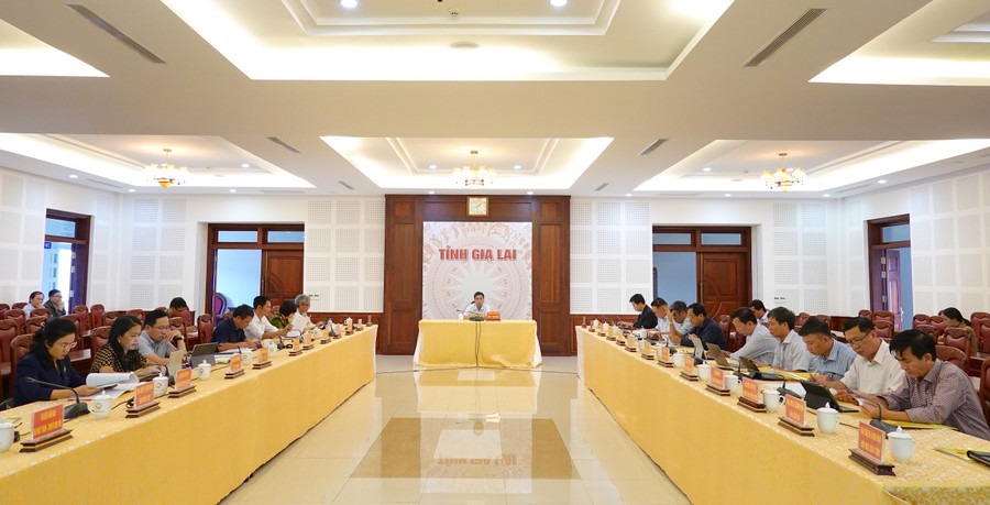 Quang cảnh hội nghị tại điểm cầu UBND tỉnh Gia Lai. Ảnh: Mộc Trà