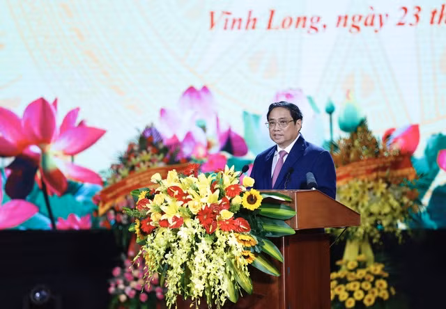 Thủ tướng Chính phủ Phạm Minh Chính phát biểu tại Lễ kỷ niệm 100 năm ngày sinh Thủ tướng Chính phủ Võ Văn Kiệt - Ảnh: VGP/Nhật Bắc