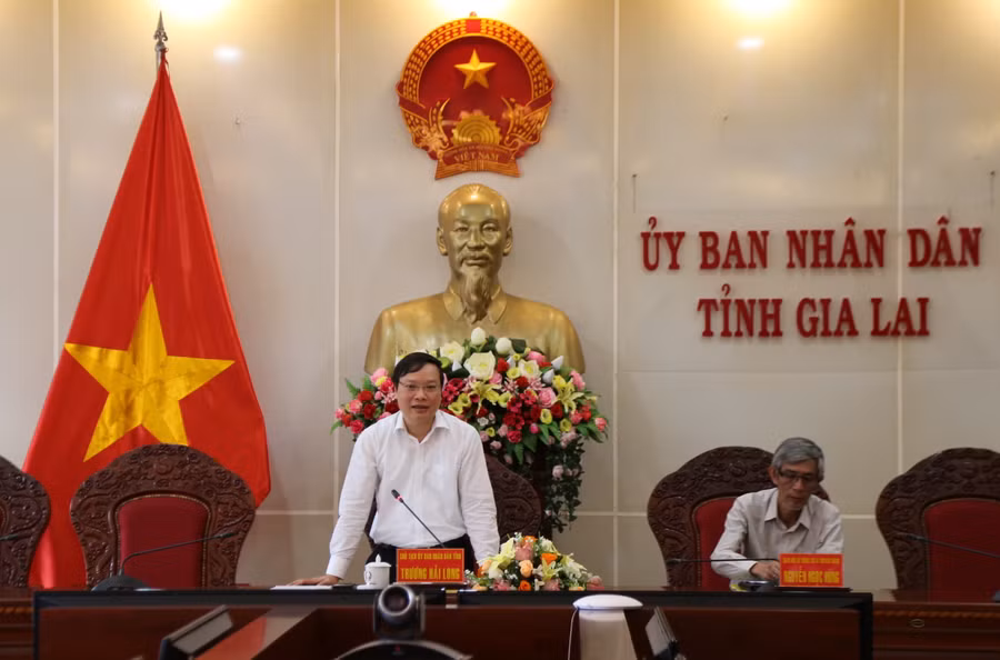 Chủ tịch UBND tỉnh Trương Hải Long phát biểu tại buổi làm việc. Ảnh: Phương Linh