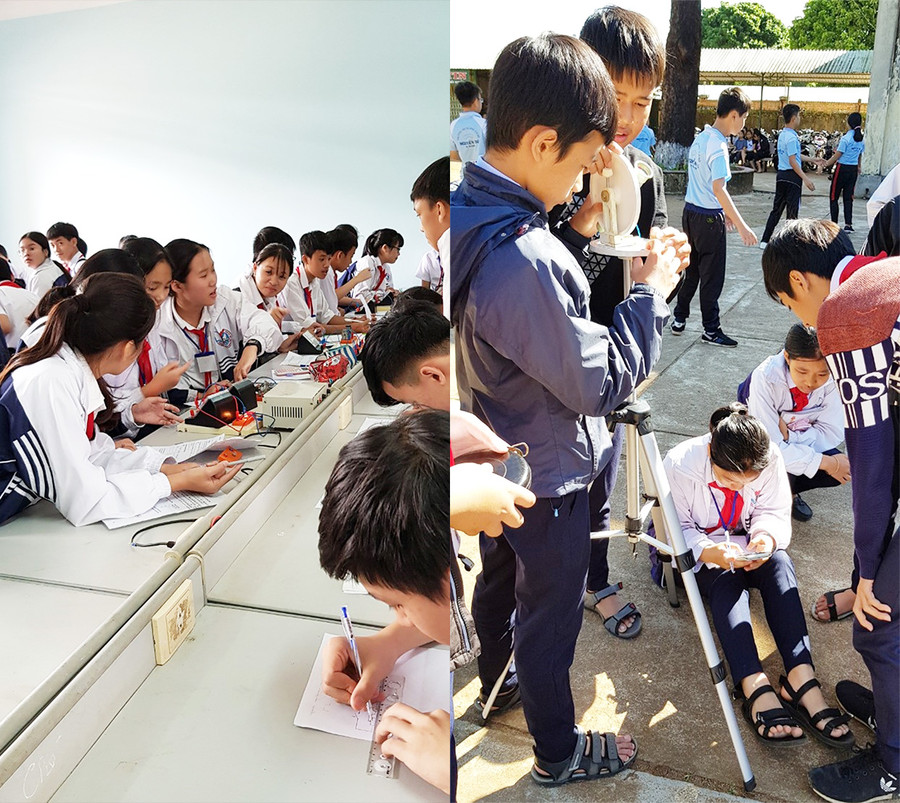 Dưới sự dẫn dắt của thầy Nguyễn Văn Thành, học sinh ngày càng đam mê sáng tạo khoa học-kỹ thuật. Ảnh: Thu Hằng b