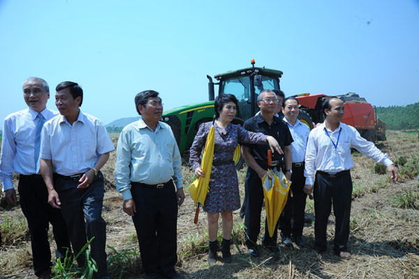 Lãnh đạo tỉnh Gia Lai tham quan thực tế dự án trồng cỏ. Ảnh: H.N.C