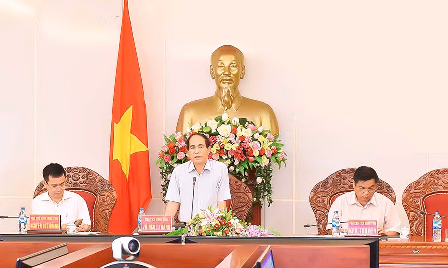 Chủ tịch UBND tỉnh Võ Ngọc Thành phát biểu tại hội nghị. Ảnh: Đ.T