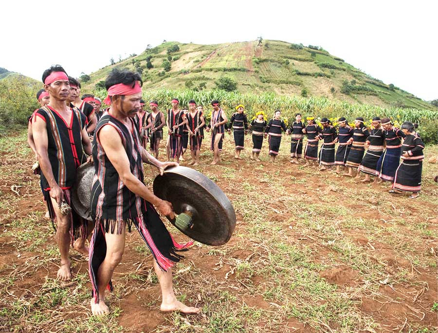Diễn tấu cồng chiêng và múa xoang trong lễ hội hoa dã quỳ-núi lửa Chư Đăng Ya năm 2017. Ảnh: Tấn Vịnh