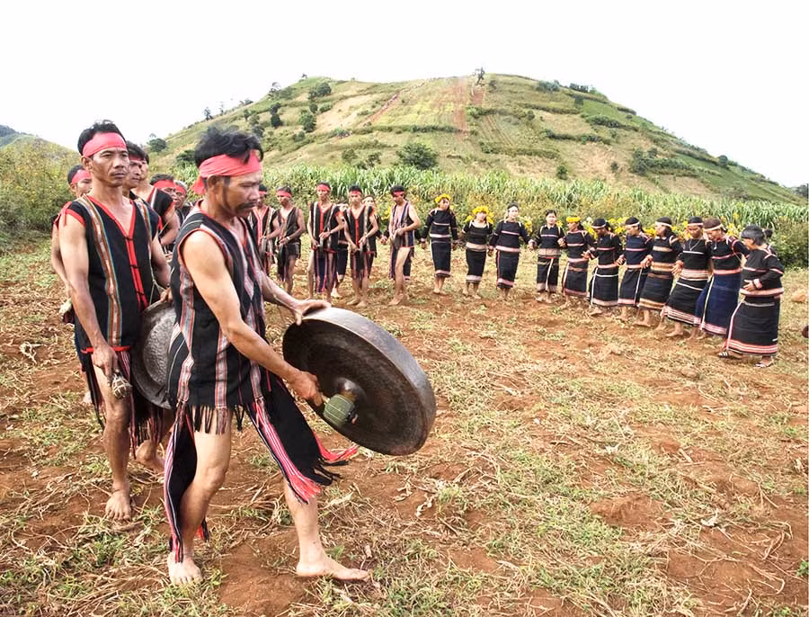 Diễn tấu cồng chiêng và múa xoang trong lễ hội hoa dã quỳ-núi lửa Chư Đăng Ya năm 2017. Ảnh: Tấn Vịnh