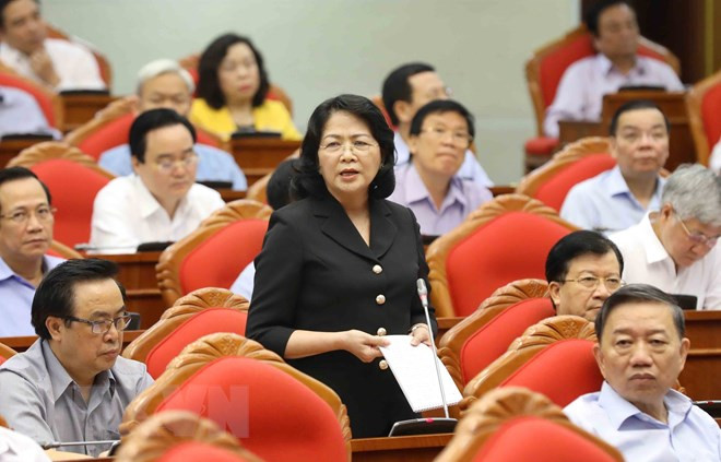 Ủy viên Trung ương Đảng, Quyền Chủ tịch nước Đặng Thị Ngọc Thịnh phát biểu. (Ảnh: Phương Hoa/TTXVN)