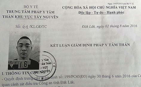 Giấy chứng nhận tâm thần của Lộc. Ảnh: Minh Lộc.