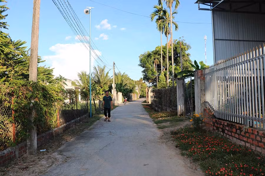 Người dân trồng hoa hai bên đường giúp cảnh quan nông thôn tươi đẹp hơn. Ảnh: Hồng Thương