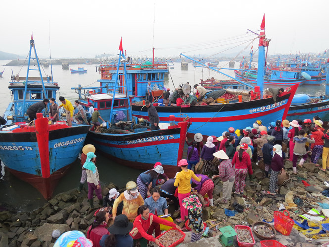Mua bán hải sản tại bến cá Mỹ Á