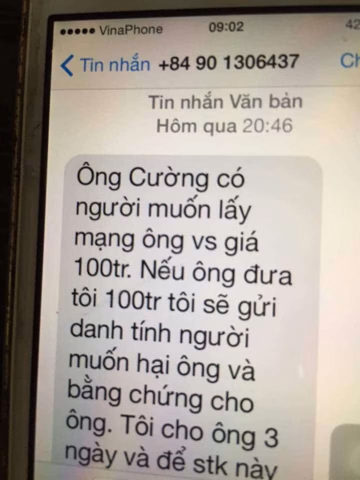 Nội dung tin nhắn đe dọa, tống tiền gửi đến ông Hoàng Đức Cường – Chánh Văn phòng Đoàn đại biểu Quốc hội tỉnh Quảng Trị.
