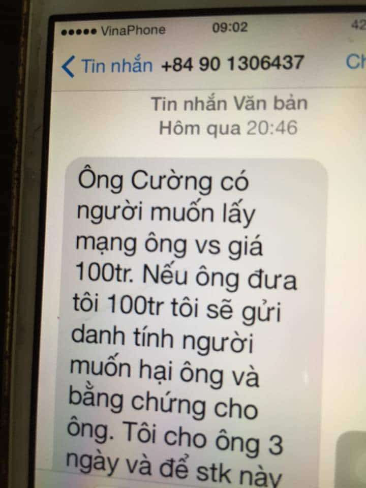Nội dung tin nhắn đe dọa, tống tiền gửi đến ông Hoàng Đức Cường – Chánh Văn phòng Đoàn đại biểu Quốc hội tỉnh Quảng Trị.
