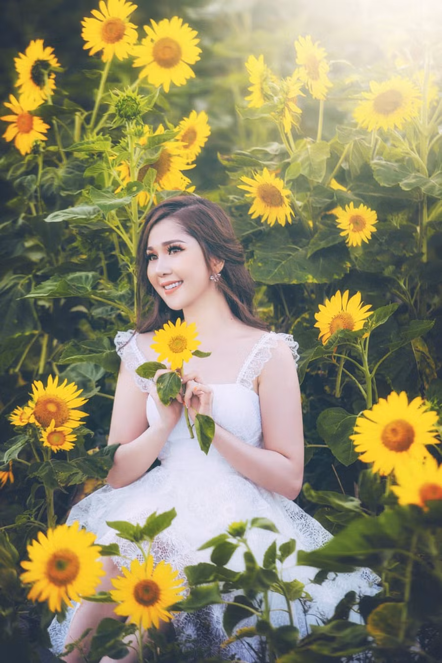  Có hàng chục loại hoa muôn màu đang khoe sắc tại đây như huớng dương, hoa cải, lavender, thạch thảo tím, hoa hồng...