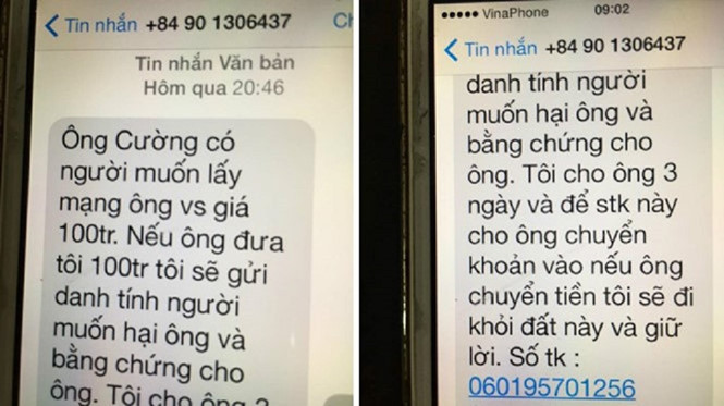 Nội dung nhắn tin tống tiền của các đối tượng ẢNH THÁI SƠN Nội dung nhắn tin tống tiền của các đối tượng ẢNH THÁI SƠN