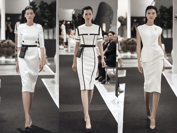 Hầu hết các thiết kế có phom ôm tôn vóc dáng, phối hợp tông màu trắng - đen thanh lịch.  Hầu hết các thiết kế có phom ôm tôn vóc dáng, phối hợp tông màu trắng - đen thanh lịch.