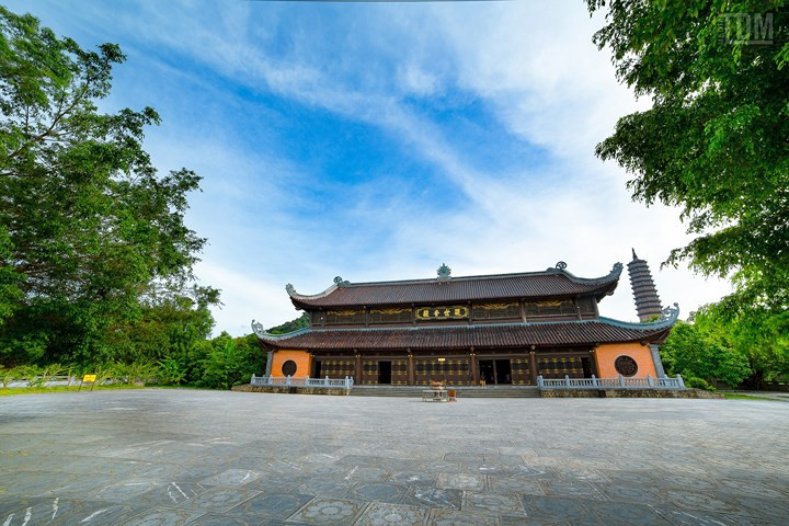  Điện cũng lợp bằng ngói men ống Bát Tràng. Trong điện có 32 cột, gổm 2 hàng cột cái, mỗi hàng 6 cột và 4 phía có 20 cột xung quanh. Cột cái của điện đều làm bằng gỗ tứ thiết, mồi cột cái cao 11,8m, đường kính 0,7m; cột con cao 4,8m, đường kính 0,56m. Tất cả 32 cột đều được đặt trên các tảng đá hoa sen hình vuông.