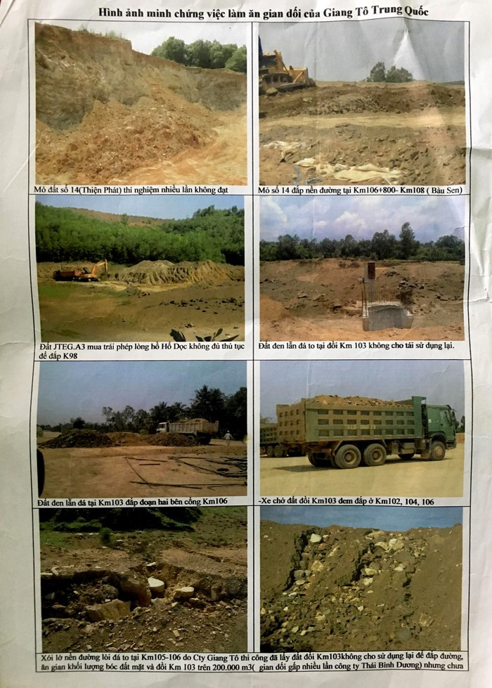 Hình ảnh ông Lực chụp và tổng hợp để tố nhà thầu thi công đường cao tốc gian dối. Ảnh chụp lại.