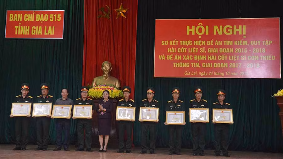 Phó chủ tịch UBND tỉnh Huỳnh Nữ Thu Hà trao Bằng khen của UBND tỉnh cho các tập thể, cá nhân. Ảnh: Anh Huy