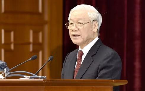 Tổng Bí thư Nguyễn Phú Trọng phát biểu bế mạc Hội nghị.