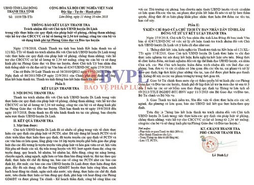 Hàng loạt sai phạm của lãnh đạo UBND huyện Di Linh đã được cơ quan Thanh tra chỉ ra. 