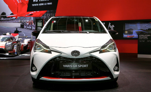 Mẫu hatchback thể thao Yaris GR Sport tại triển lãm xe hơi đang diễn ra tại Paris, Pháp. Mẫu hatchback thể thao Yaris GR Sport tại triển lãm xe hơi đang diễn ra tại Paris, Pháp.