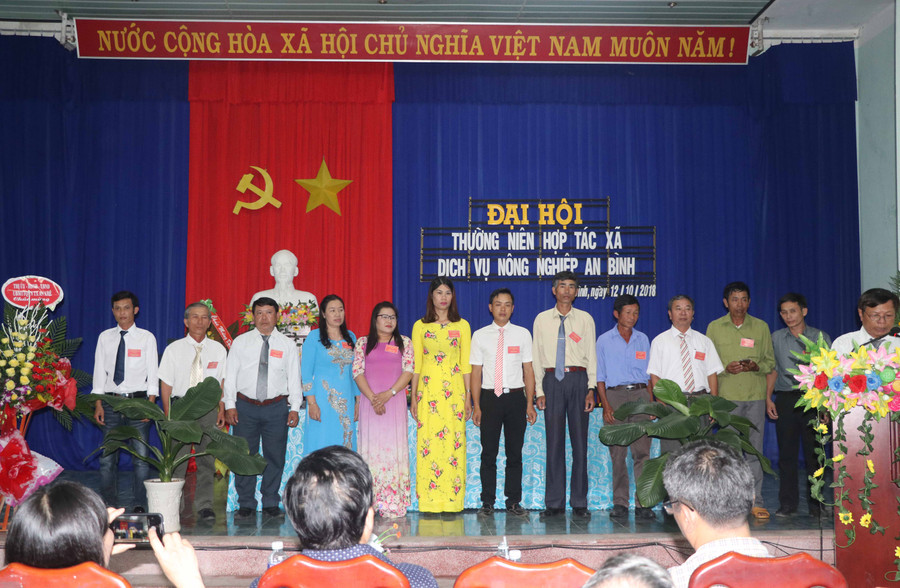 HĐQT, Ban Kiểm soát và Ban giám đốc HTX dịch vụ Nông nghiệp An Bình, nhiệm kỳ 2018-2023. Ảnh: Ngọc Minh