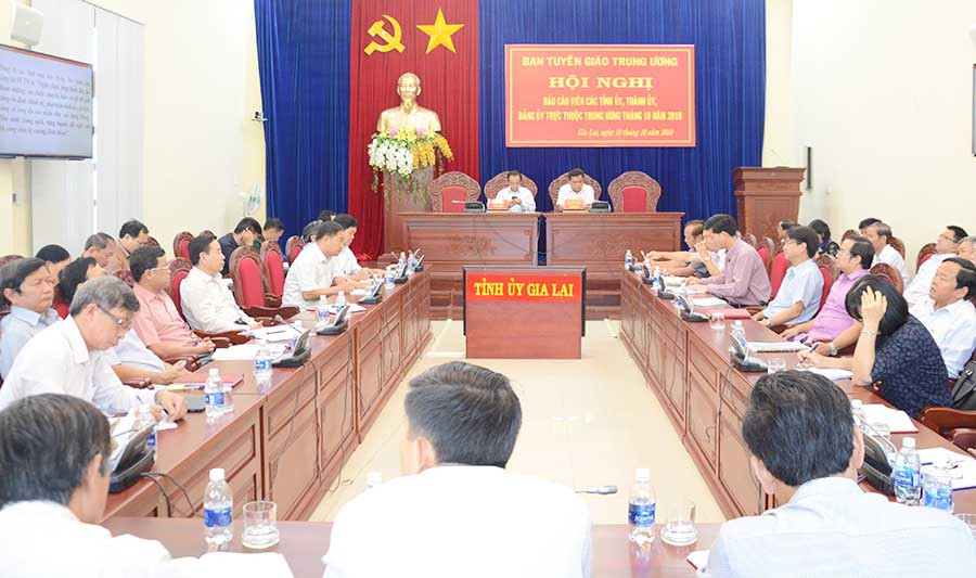 Quang cảnh hội nghị tại điểm cầu Gia Lai. Ảnh: Phương Linh Quang cảnh hội nghị tại điểm cầu Gia Lai-ảnh Phương Linh