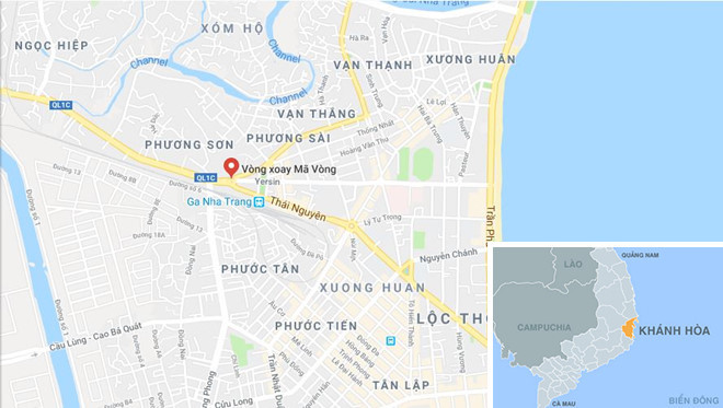 Khu vực Mả Vòng (chấm đỏ) nơi công an bắt giữ nghi can Hoàng. Ảnh: Google Maps. 