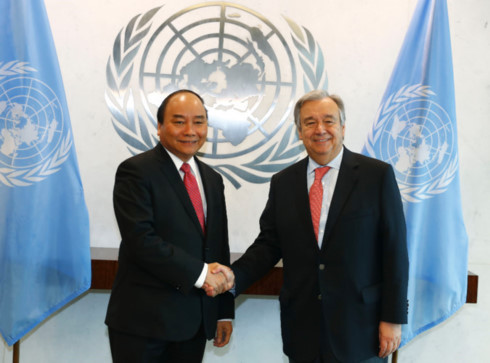 Thủ tướng Chính phủ Nguyễn Xuân Phúc hội đàm với Tổng Thư ký Liên Hợp Quốc Antonio Guterres.