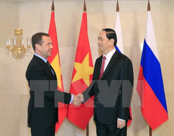 Chủ tịch nước Trần Đại Quang hội kiến Thủ tướng Chính phủ Liên Nga D. Medvedev.