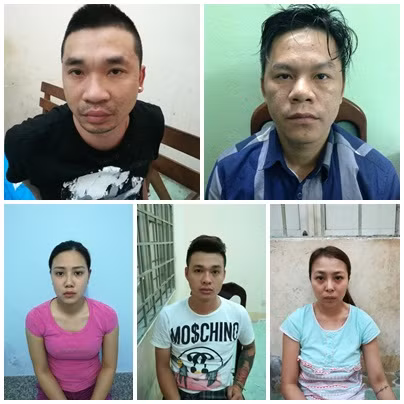 Nhóm đối tượng bị bắt giữ. Ảnh: C.T