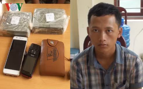 Đối tượng Vừ A Hù cùng tang vật tại cơ quan công an.