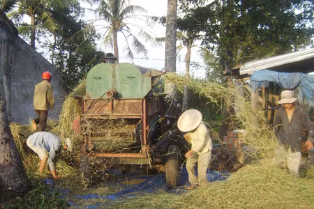 Tuốt lúa bằng máy có xuất xứ nước ngoài. Ảnh: Ngọc Linh