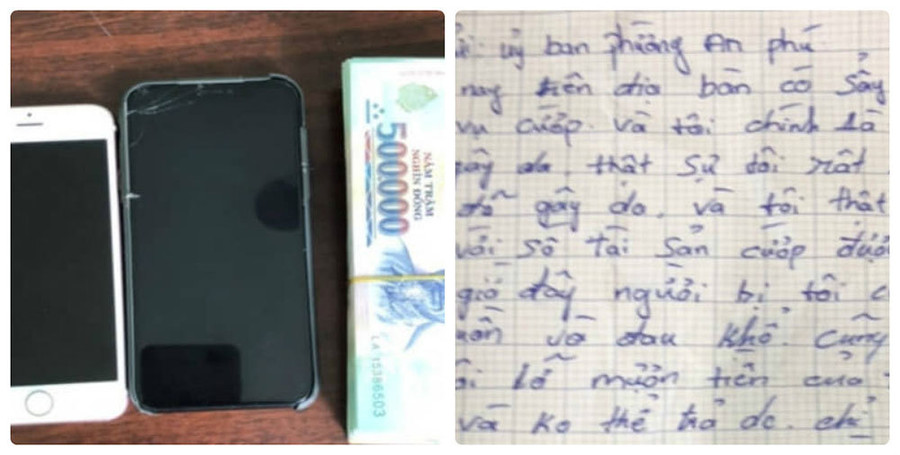 Số tài sản mà tên cướp trả lại cùng tâm thư Số tài sản mà tên cướp trả lại cùng tâm thư